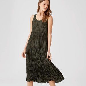 NWT EILEEN FISHER BLACK CRUSHED SILK SCOOP NECK F/L TIERED DRESS